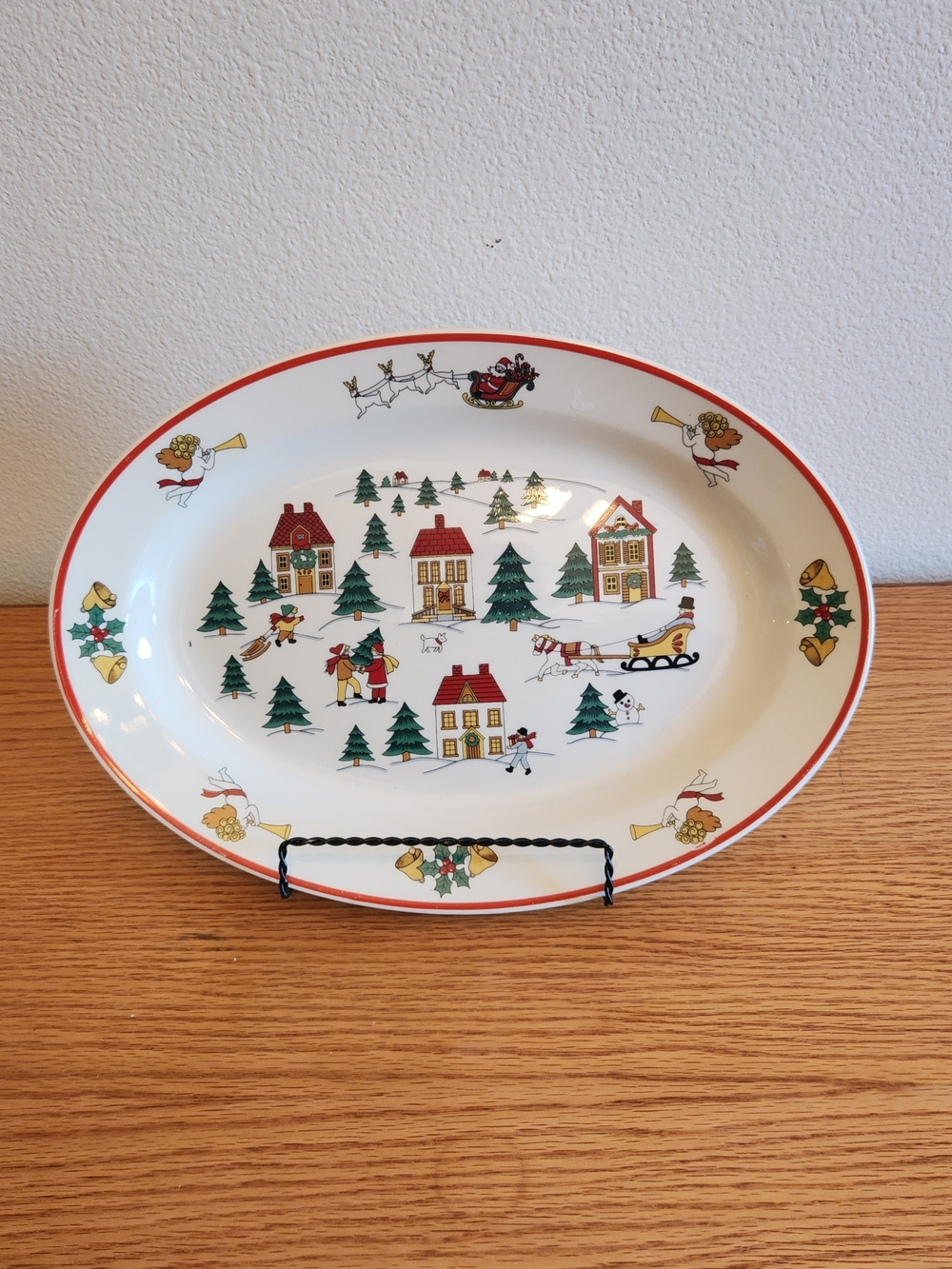 Holiday Village Ceramic Serving Platter - Festive White and Red